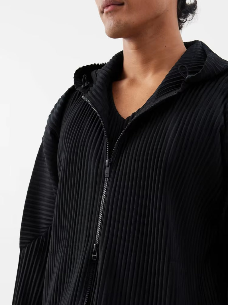 Miyake Pleated Coat Men Clothing Two Way Zipper Jacket Classic Fashion Hoodie