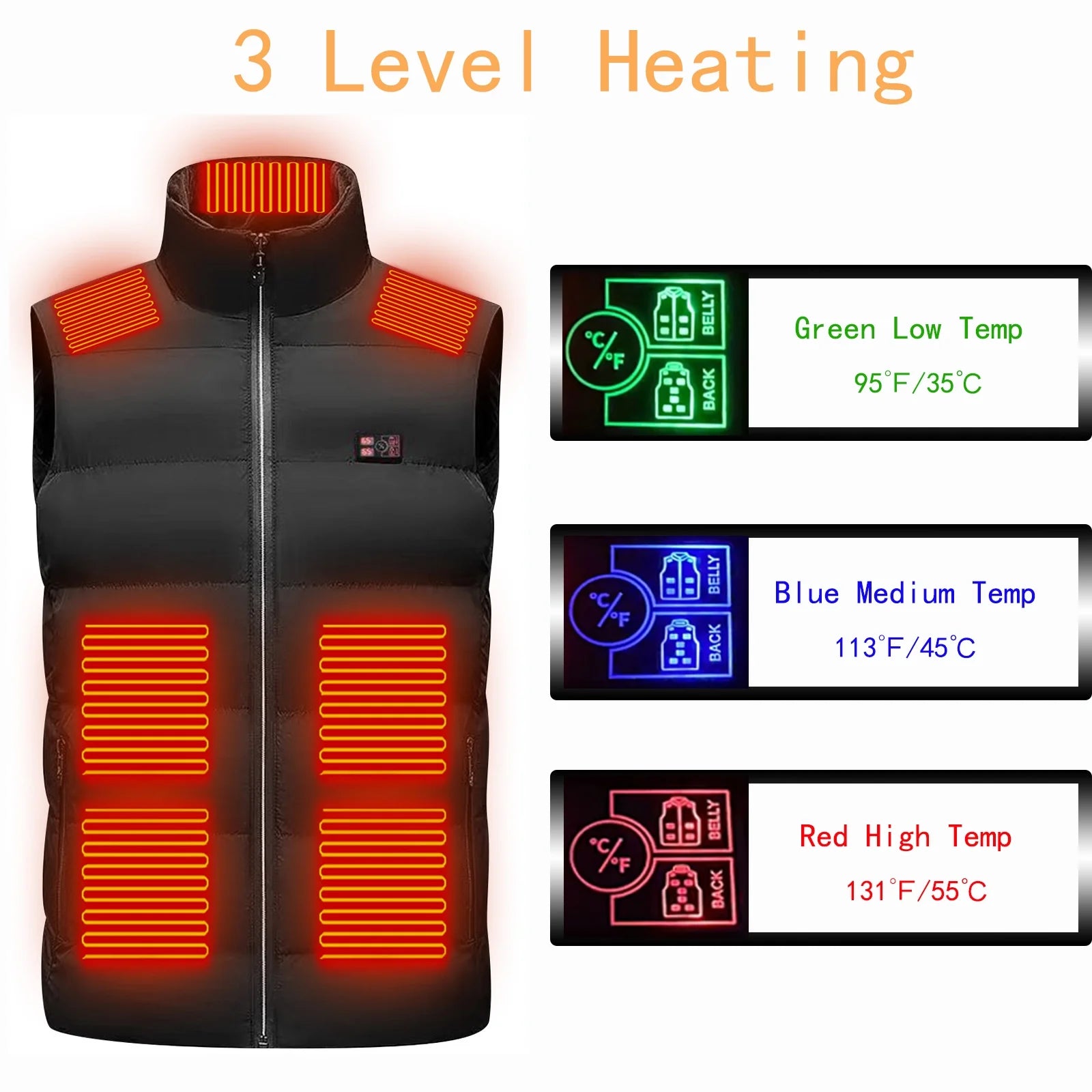 Heated Vest 18 Heating Zones plus Size Lightweight Unisex Heated Jacket 3 Temperature Control USB Electric Winter Coat with Pocket S-6XL on Clearance