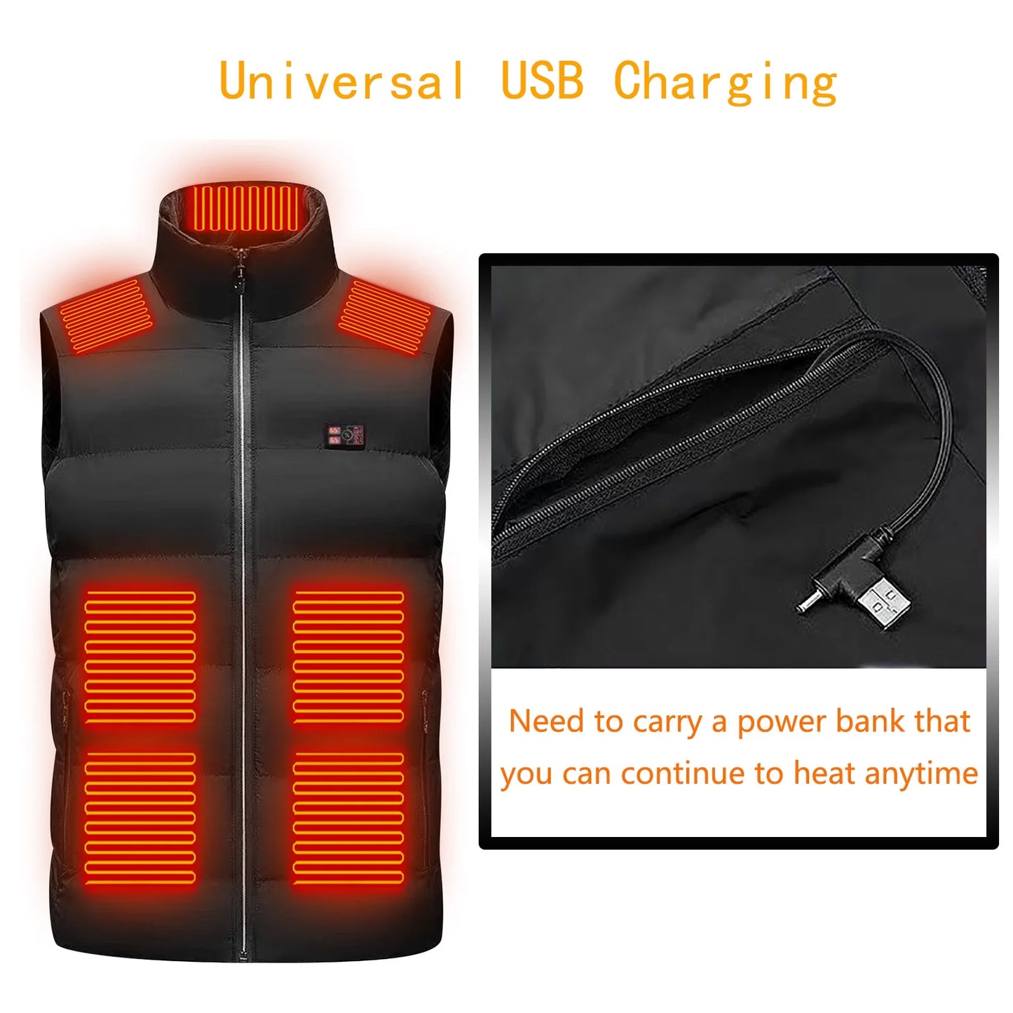 Heated Vest 18 Heating Zones plus Size Lightweight Unisex Heated Jacket 3 Temperature Control USB Electric Winter Coat with Pocket S-6XL on Clearance